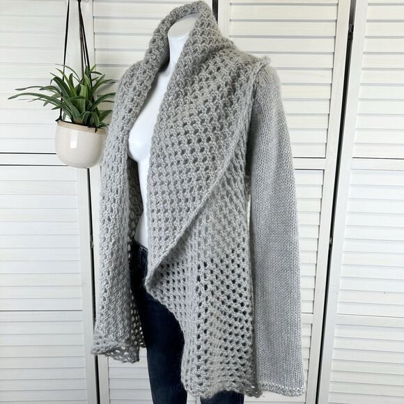 Anthropologie Sweaters - Anthropologie Elsamanda Italy Gray Open Knit Cardigan Sweater Mohair Wool Size L